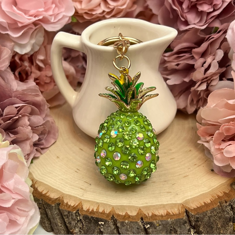 Stunning Green Crystal Pineapple Keychain Charm